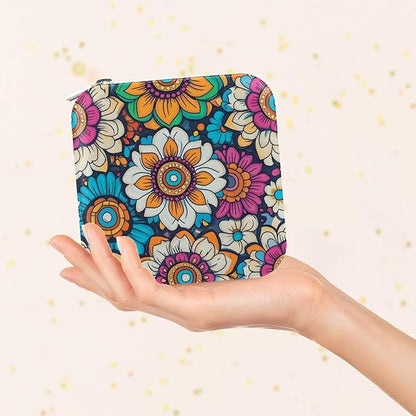 Bohemian Flower Leather Jewelry Box, Retro Mini Travel Jewelry Case Organizer, Jewelry Organizers and Storage with Mirror, Christmas and Birthday Present for Women's and Girls