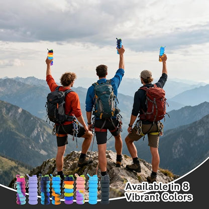 8 Pcs Collapsible Water Bottles with Clip 16 oz Portable Reusable Leakproof Silicone Foldable Water Bottles for Travel Camping Cycling Hiking Gym Yoga Outdoor Sports
