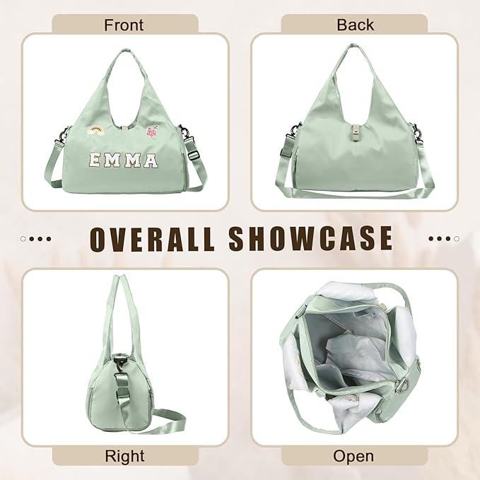 Personalized Duffel Bag Custom Sport Gym Travel Bags Embroidered Name Text Customized Dry Wet Separated Weekend Waterproof Bag for Women Men (C-Green)