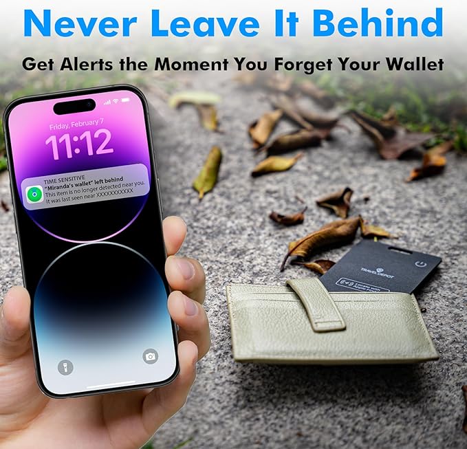 Wallet Tracker Card w/Wireless Charging [Apple MFi Certified] Rechargeable Thin Wallet Finder w/Find My (iOS Only), Item Finder for Luggage Tags, GPS Bluetooth Tracking, 80-100dB Alert