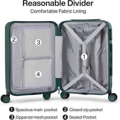 Hanke 20 Inch Carry On Luggage 22x14x9 Airline Approved PC Hard Shell Suitcases with Wheels TSA Luggage for Women Men Lightweight Travel Luggage(Blackish Green)