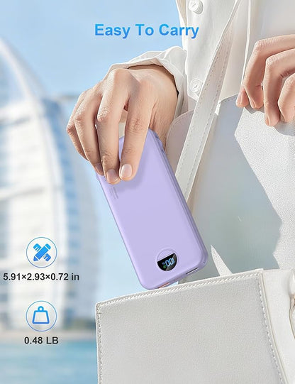 Portable Charger with Wall Plug, 12000mAh USB C Power Bank Fast Charging, External Battery Pack with Built in Cables, Digital Display, 5 Output 4 Input for iPhone Android Cell Phone Tablet