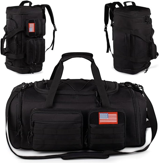 Tactical Gym Bag for Men，70L Large 3 in 1 Sports Duffle Bag with Shoes Compartment for Travel,Water Resistant Travel Backpack Weekender Overnight Bag with Wet Pocket for Women