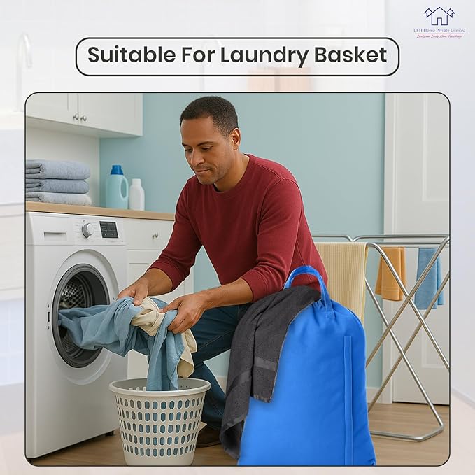 LFH Home Large Premium Cotton Canvas Laundry Bag with Drawstring and Handles Heavy Duty, Multi-Use, and Washable for Home, Travel, College or Storage 28x40 (Pack of 4)-Sky Blue