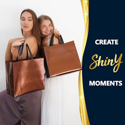 Nush Nush Chocolate Gift Bags Large Size – Set of 60 Reusable Shiny Brown Gift Bags With Handles- Metallic Party Favors Bags In Bulk For Small Business Use In Gifting Events, Birthdays - 13Wx5Dx11H