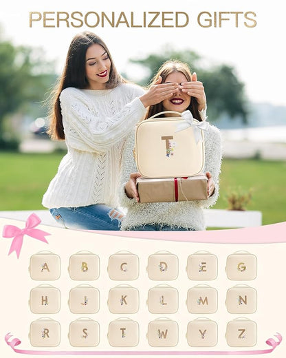 Vlando Mother Day Gift,Initial A-Z Makeup Travel Bag, Personalized Gifts for Friendship Bridesmaid Thank You Teacher（Letter T