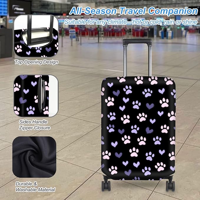 Luggage Cover Protector for 26-28 Inch Suitcases, TSA Approved Elastic Travel Suitcase Covers, Anti-Scratch Washable Luggage Sleeve for Carry On & Checked Bags, Dog Paw Prints 02
