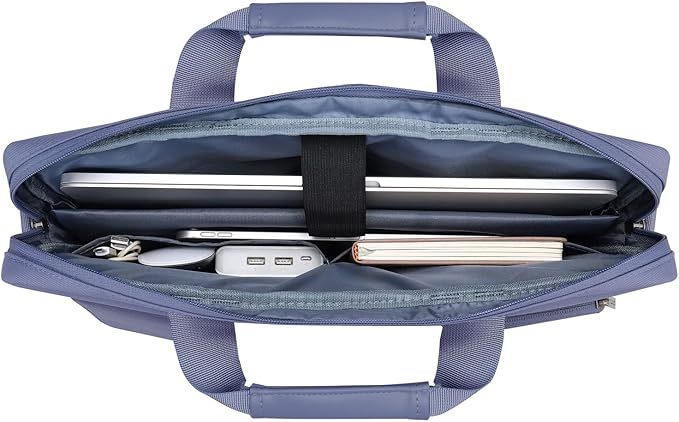 MOSISO Laptop Shoulder Bag 15.6 inch, 15-15.6 inch Computer Bag Compatible with MacBook Pro 16 inch, HP, Dell, Lenovo, Notebook with 2 Raised&1 Flapover&1 Horizontal Pocket&Handle&Belt, Lavender Gray