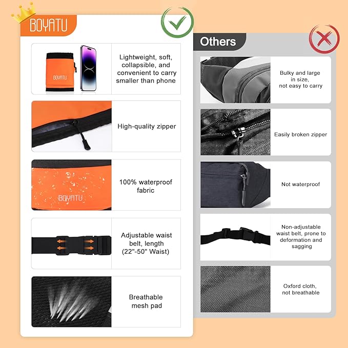 Running Belt Waist Fanny Pack: Slim Phone Holder Workout Pouch for Walking JoggingOrange