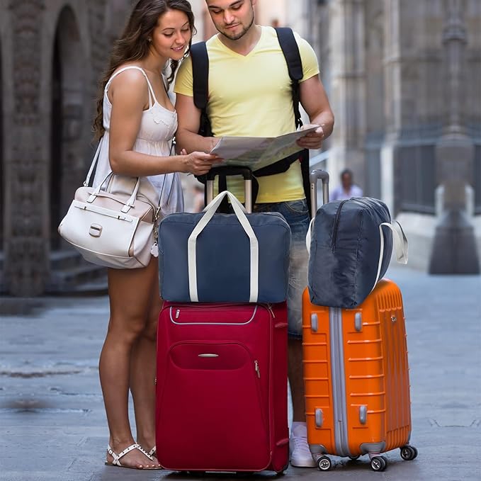 Sweetude 24 Pcs Travel Duffel Bags Bulk Foldable Luggage Bag Women Men Waterproof Carry Tote with Trolley Sleeve for Gym, Overnight, Airlines(Navy Blue)