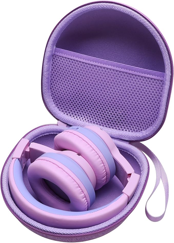 Kids Headphones Case Compatible with iClever BTH12 / BTH20/ BTH26/HS19, JoySpark, Candy Bila, EarFun, MIDOLA, IMYB Foldable Kids Headphones, Purple Travel Storage Bag(Case Only)