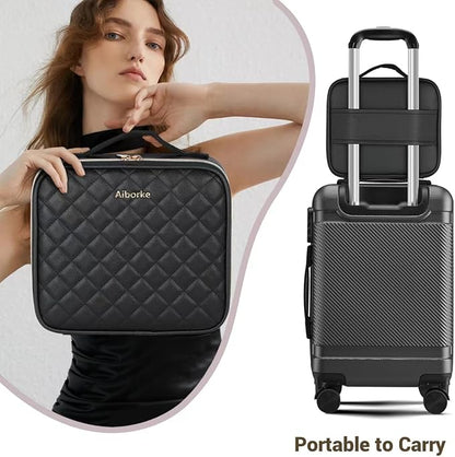 Travel Makeup Bag with Led Mirror Make up Case with Lighted Mirror Cosmetic Organizer bag with Adjustable Dividers and 5X Magnifying Mirror Makeup Box Vanity Case for Women