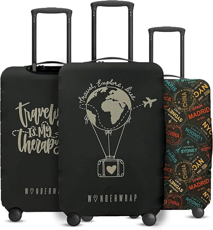 Reversible Luggage Covers & Protectors - Versatile & Washable Luggage & Suitcase Covers | Anti-Scratch Suitcase Cover for Travel (Black Hot Air Balloon, Small (48-53 x 32-36 x 20-24cm))
