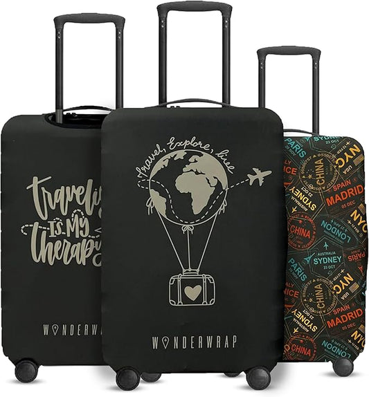 Reversible Luggage Covers & Protectors - Versatile & Washable Luggage & Suitcase Covers | Anti-Scratch Suitcase Cover for Travel (Black Hot Air Balloon, Small (48-53 x 32-36 x 20-24cm))