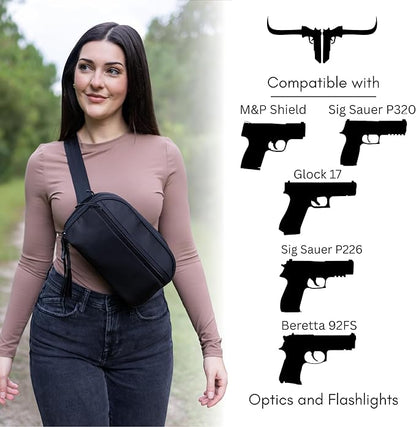 Concealed Carry Fanny Pack & Sling Bag for Men & Women – Tactical Crossbody EDC Waist Bag with Two Removable Holsters, CCW Fast-Access Interior & Multiple Organizer Pockets for Travel & Outdoor Use