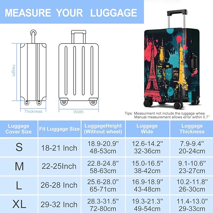 Luggage Cover Washable Suitcase Protector Anti-scratch Suitcase cover Fits 20-34 Inch Luggage (Tower-4, M(24-26inch suitcase))