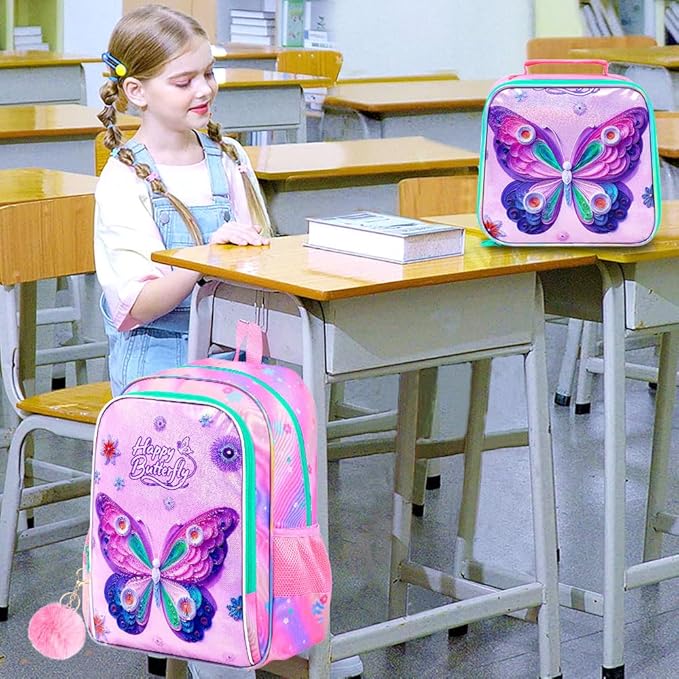 WZLVO 3PCS Kids Backpack for Girls, Unicorn Dinosaur Animal Prechool Elementary Kindergarten School Bookbag with Lunch Box