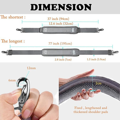 ZINZ 77 Inch Shoulder Strap Univesal Bag Strap with Fixed Pad Ultra Thick Plus Long & Breathable Cushion, Replacement Strap for Bags,Dark Gray