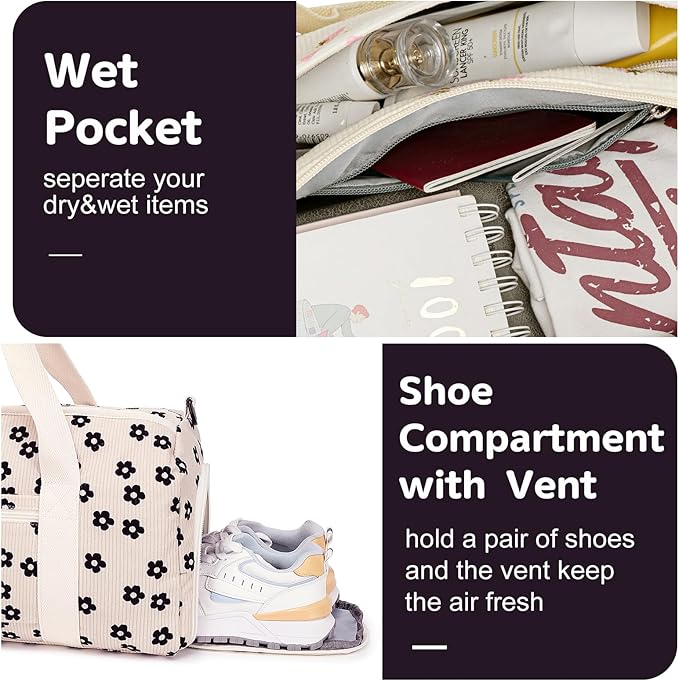 BLUBOON Duffle Bag Girls Kids Cute Gym Bag with Shoes Compartment & Wet Separation Waterproof Sports Overnight Travel Bag