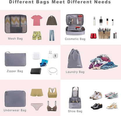 BAGAIL 8 Set Packing Cubes Luggage Packing Organizers for Travel Accessories-Pewter Color