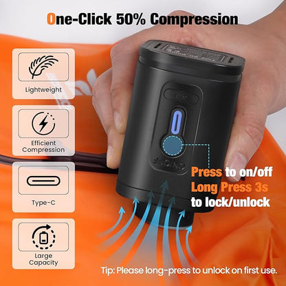 3 Pack Vacuum Bags for Travel with Pump, 3-Size Set Reusable Vacuum Compression Bags for Luggage, Space Saver IP67 Waterproof Vacuum Packing Cubes for Suitcase&Backpack, Orange