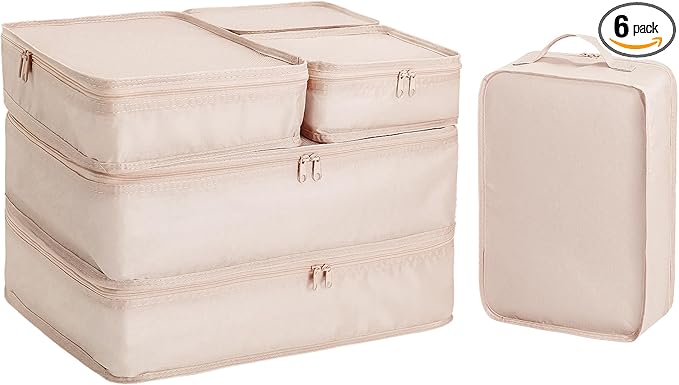 Packing cubes for Travel 6 Set Luggage Organizer Bags Packing Cubes for Suitcases Travel Essentials for Carry on Mesh Suitcase Organizer with Shoe Bag (cream)