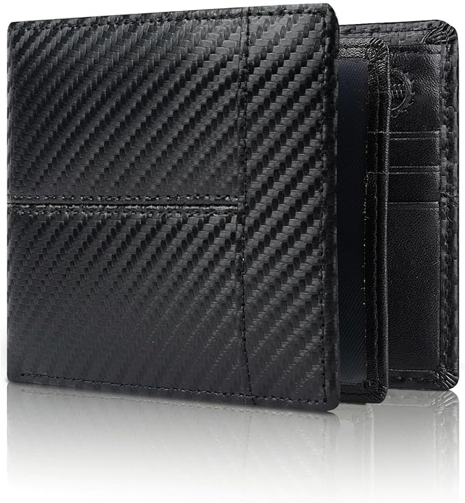 Swallowmall Leather Wallet for Mens Genuine Leather RFID Blocking Bifold Wallets with 1 ID Window 15 Card Slots