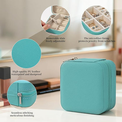 24-Pack Sage Green Travel Jewelry Box Organizer, 3.9" Mini PU Leather Snap Case with Mirror, Bridesmaid Proposal Gift/Wedding Favor, Ring Earring Holder, Compact Portable, Bulk Set