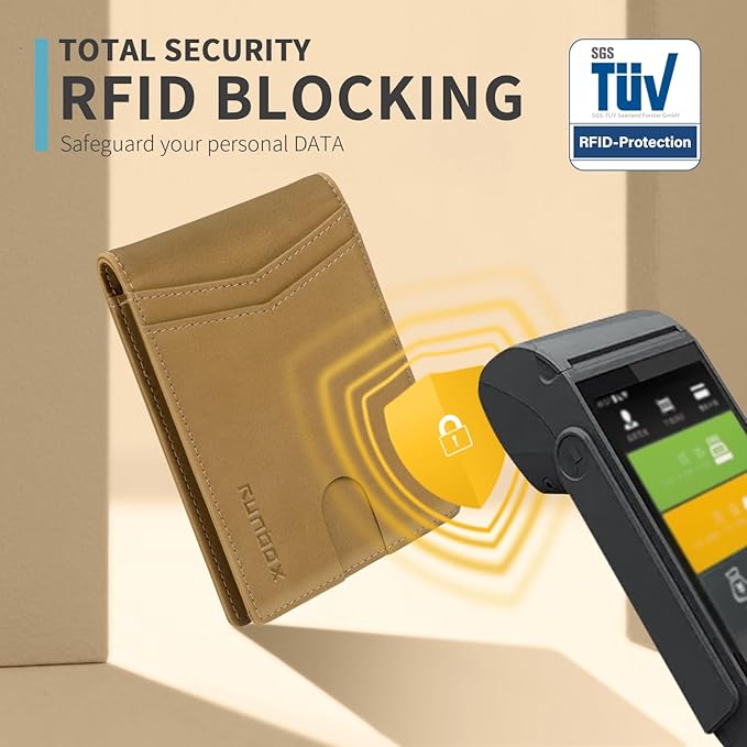 RUNBOX Wallet for Men Slim Rfid Leather 2 ID Window With Gift Box