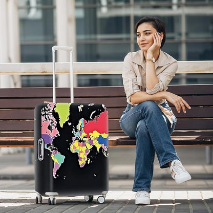 World Map Luggage Cover – Durable and Stylish Travel Suitcase Protector for Travel Enthusiasts, Fits Most Luggage Sizes,L