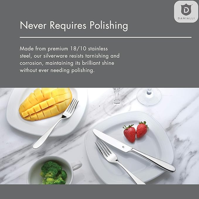 Silverware Set for 4 – 18/10 Stainless Steel Flatware, Mirror Finish, Dishwasher Safe, Heavy-Duty, Rust Resistant, Elegant Cutlery (20-Piece Set, Fidenza)