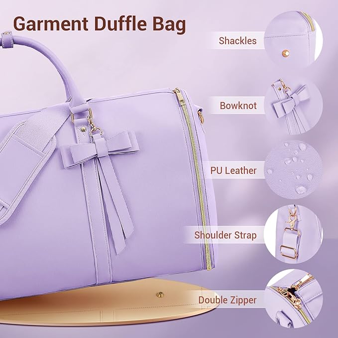 Garment Bags for Travel for Women, Stylish Garment Duffle Bag, Convertible & Foldable 2 in 1 PU Suit Bag For Hanging Clothes, Business Trip Bag With Toiletry Pocket & Shoes Compartment, Purple