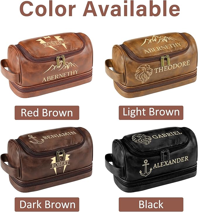 Personalized Toiletry Bag for Men, Gifts for Men, Custom Leather Mens Toiletries Travel Kit, Customize Shaving Bags, Men's Gift Ideas for Christmas, Anniversary, Birthday, Dad, Grandpa, Lover