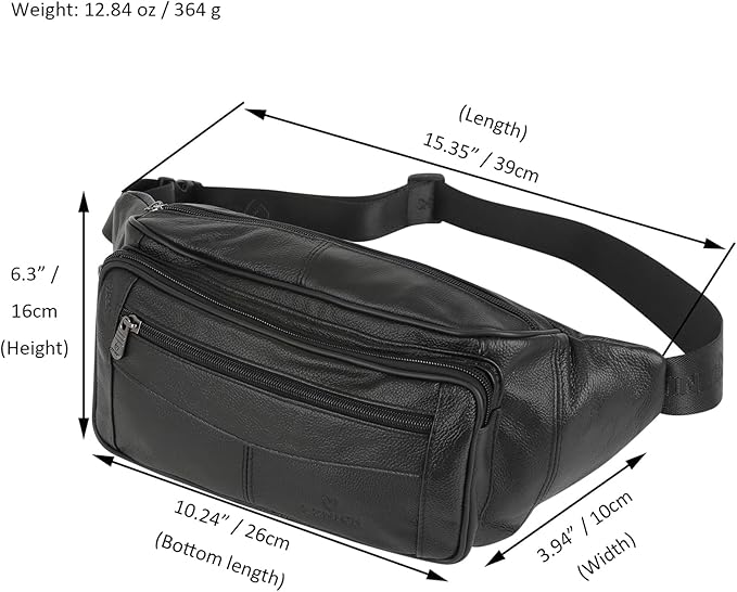 Genuine Leather Fanny Pack/Waist Bag/Organizer with Adjustable Belt, Multiple Pockets For Men and Women