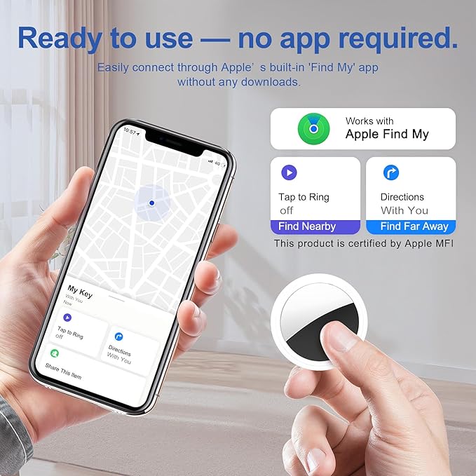 Air Tracker Tag 2 Pack [Apple MFi Certified] with Find My(iOS Only), Key Finder with No App Needed, Waterproof, 365-Day Standby,Wallet Key Bag Luggage Tracker