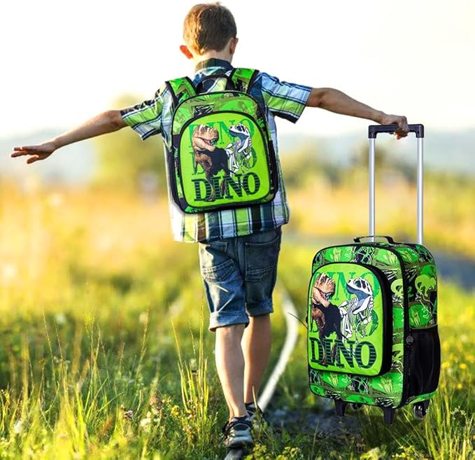Kids Luggage for Boys and Girls, Cute Dinosaur Unicorn Rolling Wheels Suitcase for Toddler Children