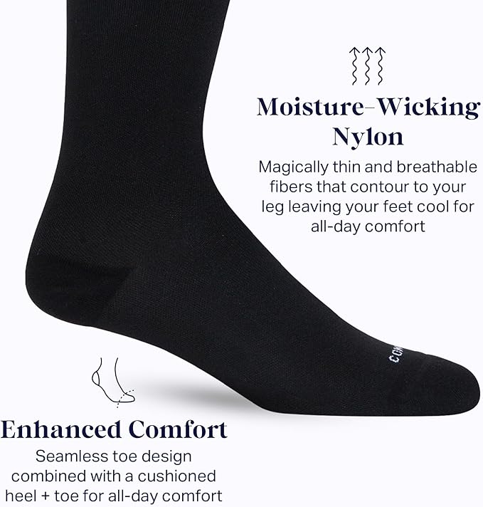 Comrad Nylon Knee High Socks - 15-20mmHg Graduated Compression Socks - Soft & Breathable Support Unisex Socks