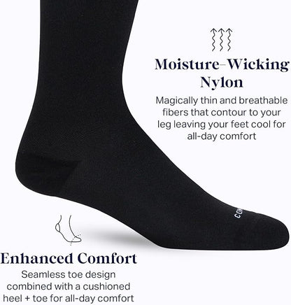 Comrad Nylon Knee High Socks - 15-20mmHg Graduated Compression Socks - Soft & Breathable Support Unisex Socks