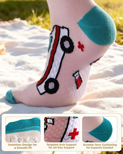 Cotton Compression Socks for Women Men - 2 Pairs 20-30mmHg Circulation Grid Arch Support Socks, Breathable