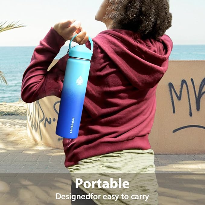 SENDESTAR Water Bottle Insulated Water Bottle 24 oz with Straw Lid Spout Lid Auto Flip Straw Top Cap for men and women