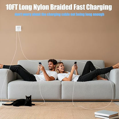 Dual Port USB A/C Charger for iPhone 17 16 Pro 10FT Woven USB C Fast Cable,2Pack Type C Charger Block USB C Nylon Braided Cable Cord for iPhone 17/17 ProMax/17 Air,16/16 ProMax/16e,15 Pro Max/15 Plus