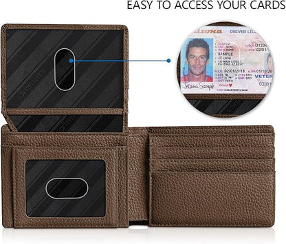 RUNBOX Wallet for Men Slim Rfid Leather 2 ID Window With Gift Box