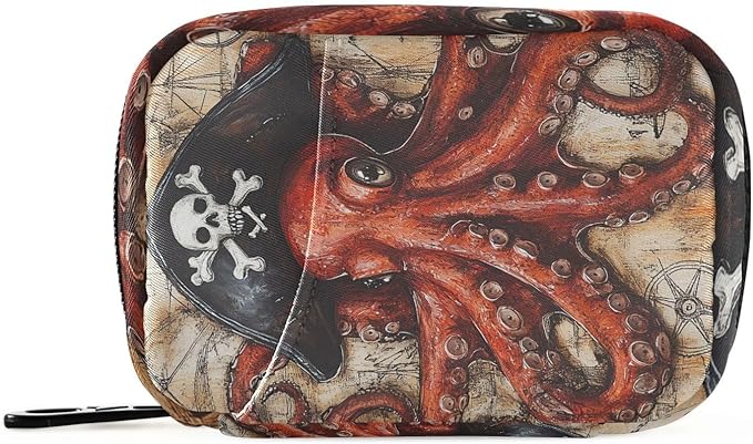 Pill Organizer Box Case Weekly Travel Pill Container Holder 7Day Cute Vitamin Organizer Dispenser Sorter Planner Storage Small Compact Octopus Pirate and Compass06