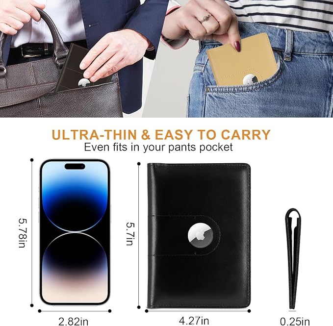 Genuine Leather Passport Holder for Travel Passport Covers with AirTag Slot Passport Wallets for Men Women Family Travel Christmas Gifts, Mens Womens Passport Holder, Black