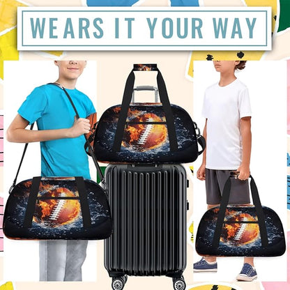 Kids Duffle Bag Girls Boys Sports Fire And Water Football Weekender Overnight Bag,Lightweight Duffel Bags for Traveling Gym Sport Dance