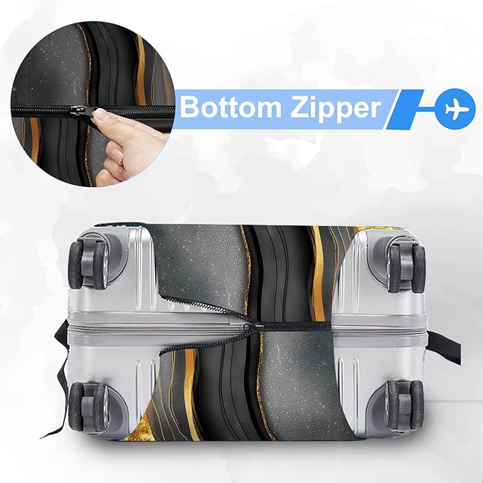 FOREVER QUEEN Gradient Black Gold Marble Luggage Cover Suitcase Protector Suitcase Cover Anti-Scratch,Stretchable Bag Cover Washable Durable Polyester