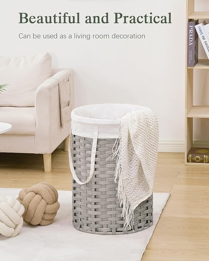 Laundry Hamper Laundry Basket Round 19.0 Gal (72 L) Handwoven Rattan Laundry Basket, Large Wicker Laundry Hamper with Removable Laundry Bag Handles 2 Mesh Bags for Bathroom Living Room Gray