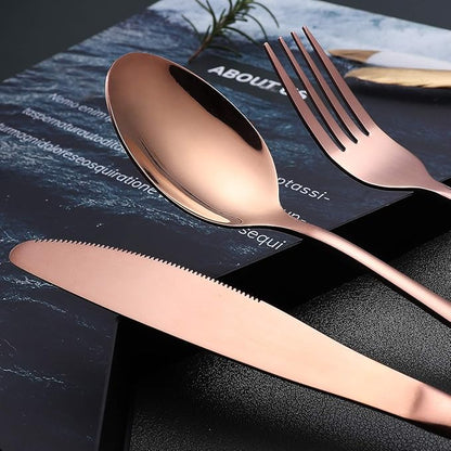 Portable Stainless Steel Flatware Set, Travel Camping Cutlery Set, Portable Utensil Travel Silverware Dinnerware Set with a Waterproof Case (Rose God)