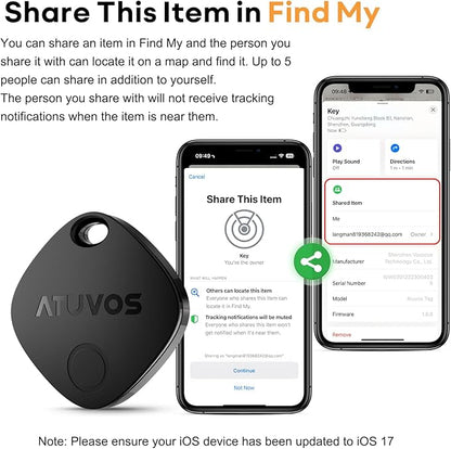 ATUVOS Air Tracker Tags-2 Pack, Bluetooth Luggage Tracker Works with Apple Find My APP (iOS Only, Not for Android), Keys Finder and Item Locator for Luggage, Backpack, Suitcases, Replaceable Battery