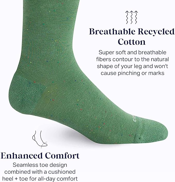 Comrad Recycled Cotton Knee High Socks - 15-20mmHg Graduated Compression Socks - Soft & Breathable Support Socks, Unisex
